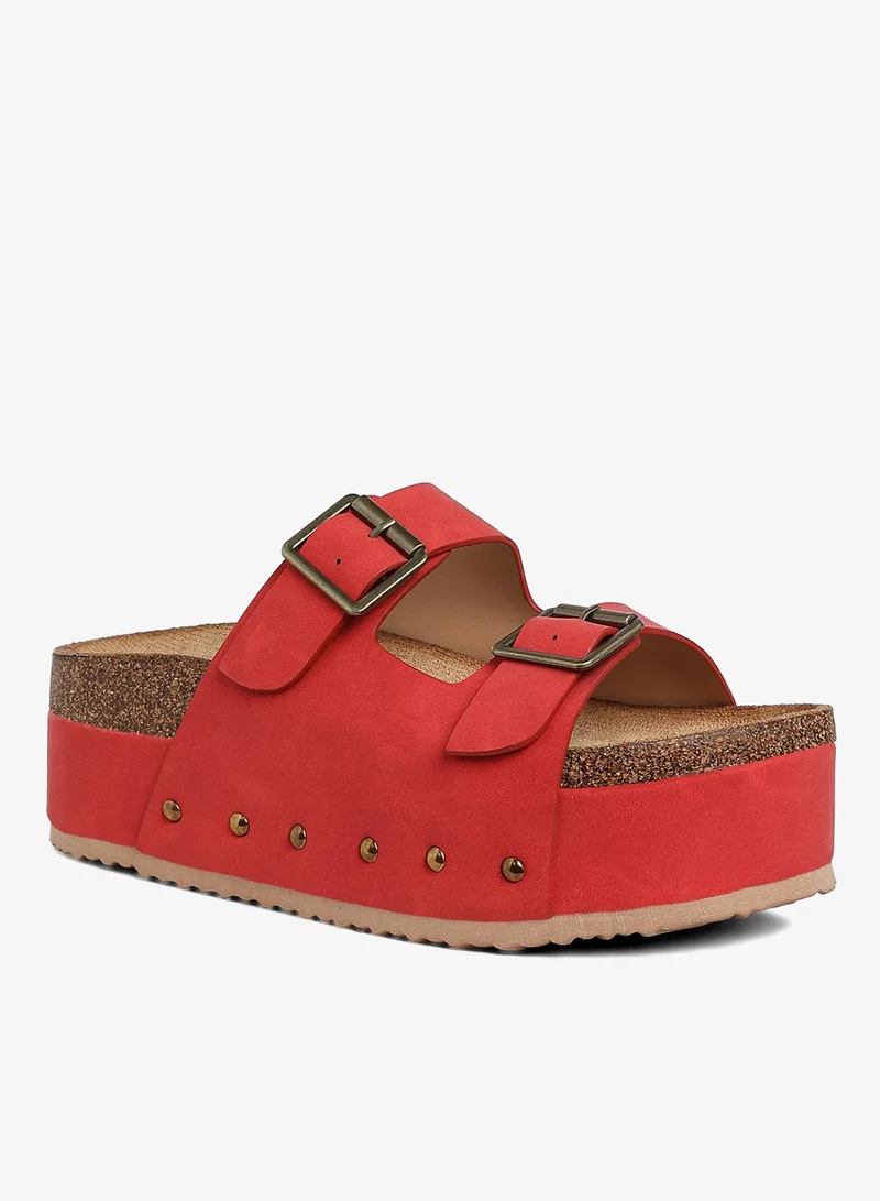 London Rag Studded Faux Leather Slip Ons in Red