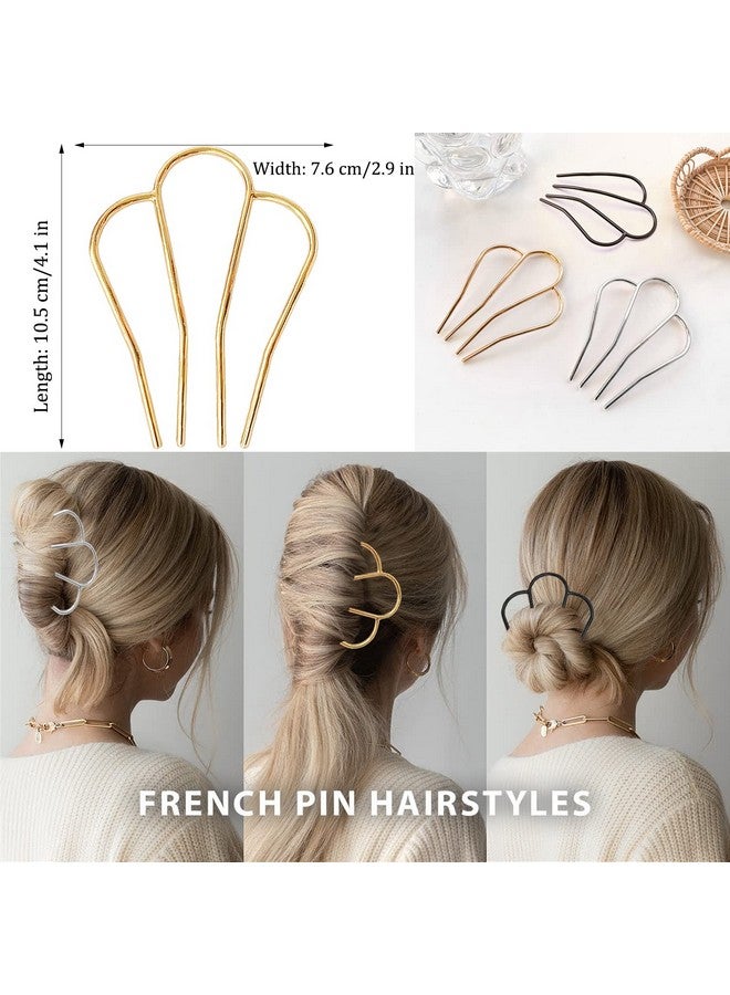 لابوهي LAPOHI 3 قطع من أمشاط الشعر الجانبية ودبابيس الشعر للكعكة، وعصي الشعر الكبيرة على شكل حرف U وشوك وأمشاط لتصفيف الشعر المرفوع الكلاسيكي وإكسسوارات الشعر (أسود وذهبي وفضي) - Image 2