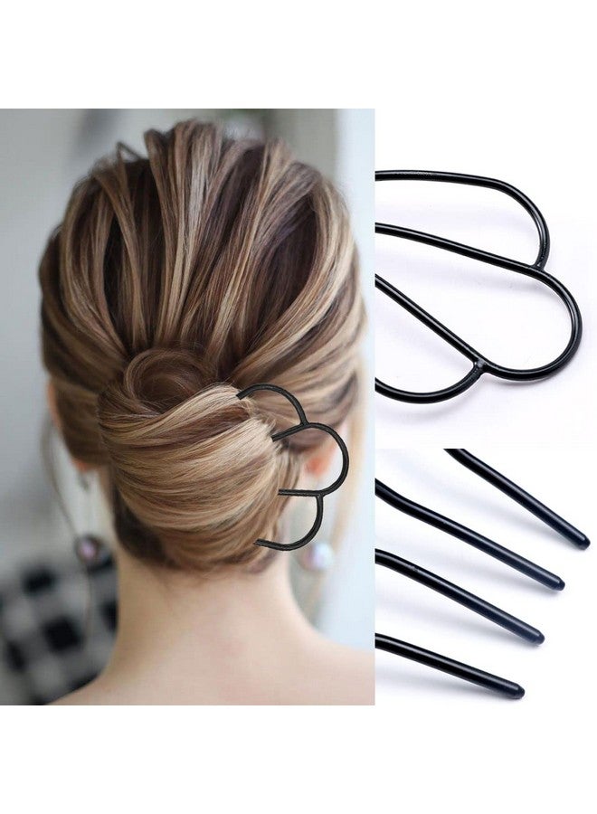 لابوهي LAPOHI 3 قطع من أمشاط الشعر الجانبية ودبابيس الشعر للكعكة، وعصي الشعر الكبيرة على شكل حرف U وشوك وأمشاط لتصفيف الشعر المرفوع الكلاسيكي وإكسسوارات الشعر (أسود وذهبي وفضي) - Image 4