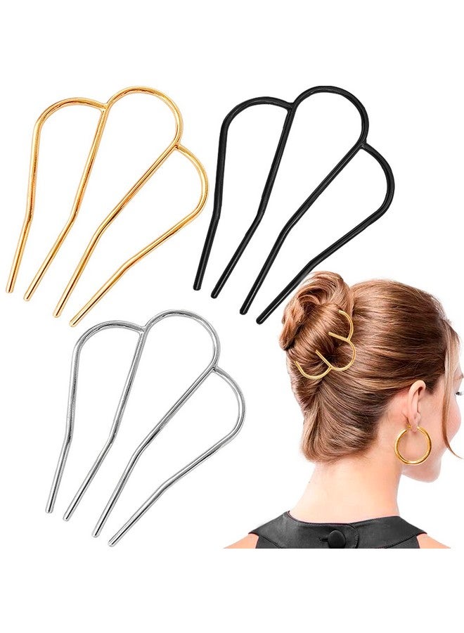 لابوهي LAPOHI 3 قطع من أمشاط الشعر الجانبية ودبابيس الشعر للكعكة، وعصي الشعر الكبيرة على شكل حرف U وشوك وأمشاط لتصفيف الشعر المرفوع الكلاسيكي وإكسسوارات الشعر (أسود وذهبي وفضي) - Image 1