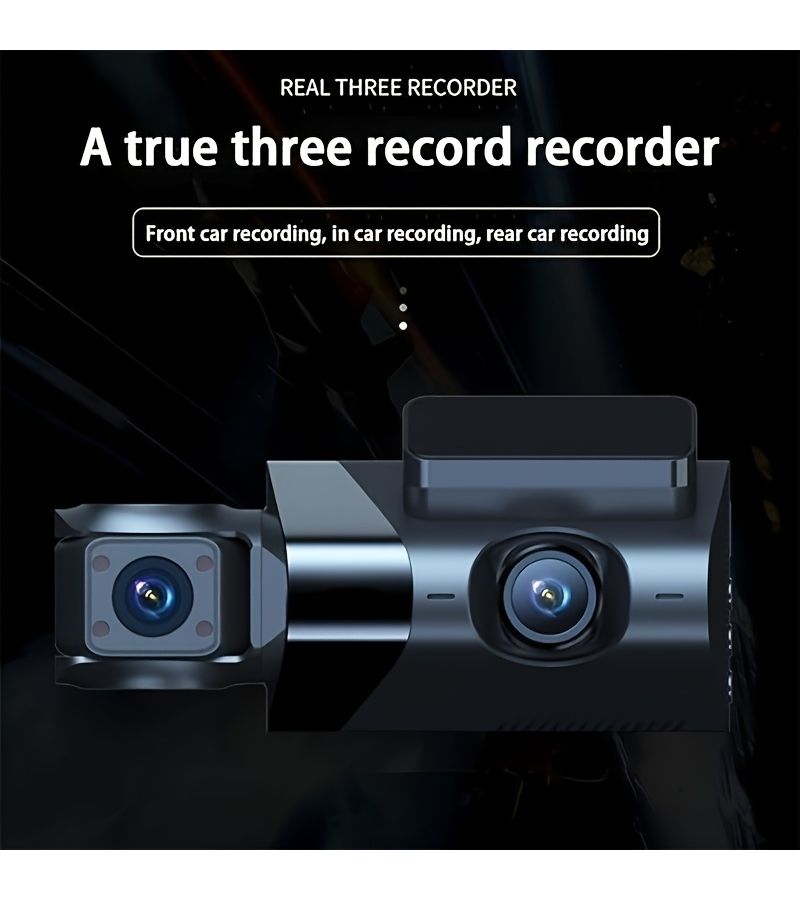 Triple Channel Front And Rear Vehicle Camera 1080P Car Cam With Infrared Night Vision Loop Recording DVR Three Lenses 2 Inch IPS Display Simultaneous Recording Car Black Box Wide Angle Vehicle Camera Recorder 2 Cam 32GB - Image 1