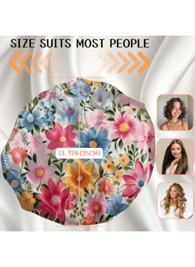 BHAHB Luxury Shower Cap Reusable Terry Cloth Lined EVA Triple Waterproof Layer Elastic Hair Bath Caps for Women Girls CuteFlowers - Image 3