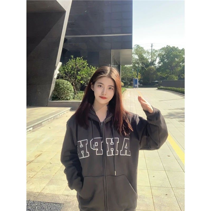 fleece-lined Thickened National Fashion Brand Autumn and Winter Couple Hip-hop Fashionable Zipper Sweatshirt Hooded Long-sleeved Jacket for Men and Women - Image 5