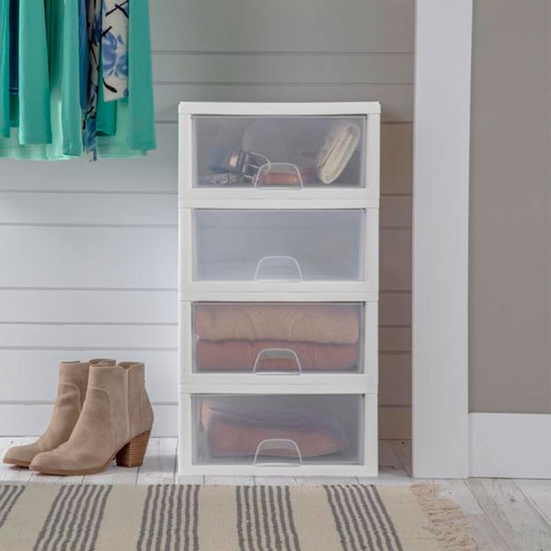 Sterilite 6-Pack 16 Quart Stacking Drawer, Clear Storage Closet Organizer, White Frame - Stackable Modular Plastic Drawers for Clothes, Accessories, Craft Supplies, Shoes or Linens - Image 5