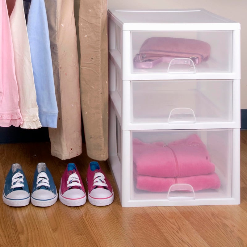 Sterilite 6-Pack 16 Quart Stacking Drawer, Clear Storage Closet Organizer, White Frame - Stackable Modular Plastic Drawers for Clothes, Accessories, Craft Supplies, Shoes or Linens - Image 4