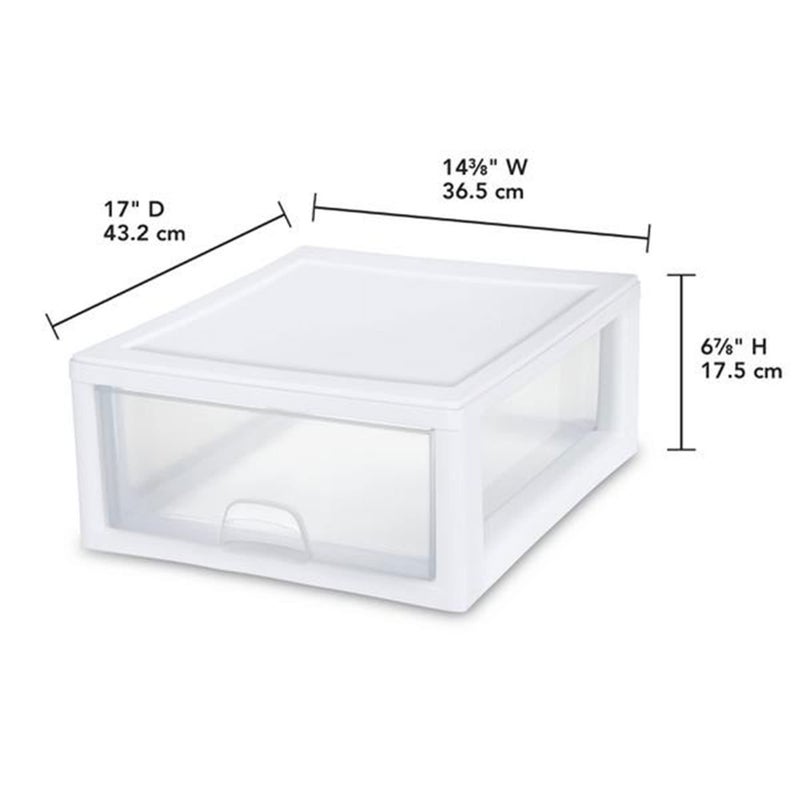 Sterilite 6-Pack 16 Quart Stacking Drawer, Clear Storage Closet Organizer, White Frame - Stackable Modular Plastic Drawers for Clothes, Accessories, Craft Supplies, Shoes or Linens - Image 2