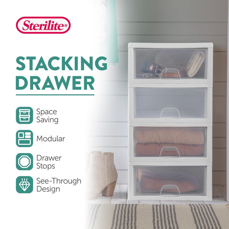 Sterilite 6-Pack 16 Quart Stacking Drawer, Clear Storage Closet Organizer, White Frame - Stackable Modular Plastic Drawers for Clothes, Accessories, Craft Supplies, Shoes or Linens - Image 3