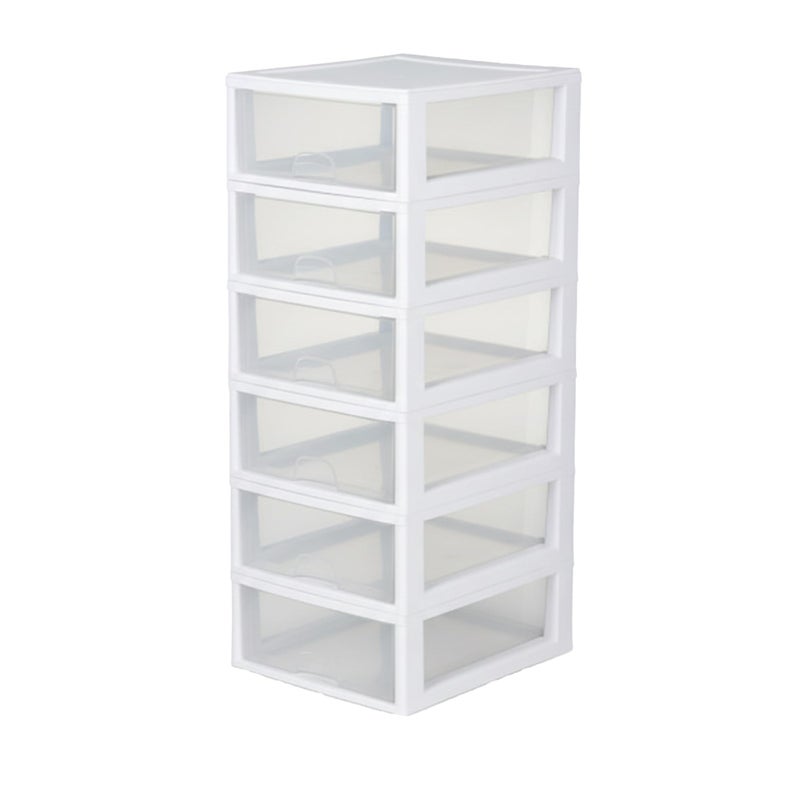 Sterilite 6-Pack 16 Quart Stacking Drawer, Clear Storage Closet Organizer, White Frame - Stackable Modular Plastic Drawers for Clothes, Accessories, Craft Supplies, Shoes or Linens - Image 1