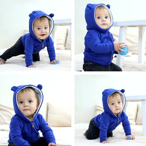 Bibimom Infant Sweater White Hooded Outerwear Fleece Lined Casual Pocket Cute Bear Ear Fall Coat 36 Months - Image 3