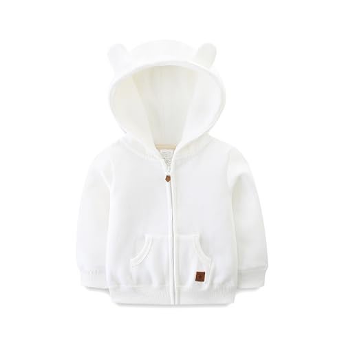 Bibimom Infant Sweater White Hooded Outerwear Fleece Lined Casual Pocket Cute Bear Ear Fall Coat 36 Months - Image 1