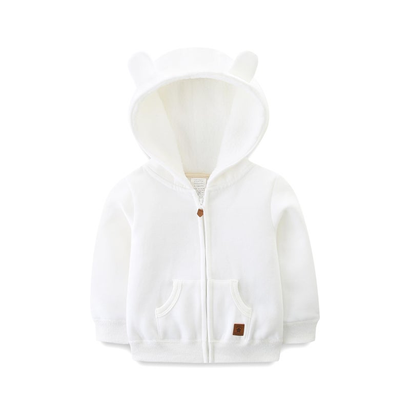 Bibimom Infant Sweater White Hooded Outerwear Fleece Lined Casual Pocket Cute Bear Ear Fall Coat 36 Months - Image 2