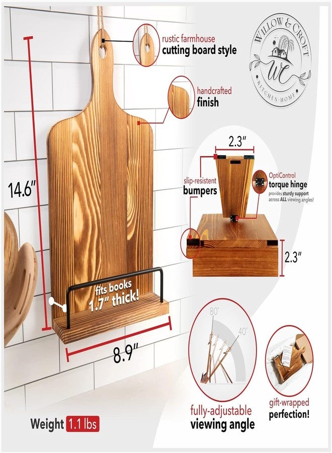 Willow & Croft Premium Cook Book Stand. Farmhouse Cutting Board Stand Cookbook Holder, Recipe Book Holder. Distressed Cookbook Stand for Kitchen Counter. Rustic Home Decor, Adjustable Display Stand. - Image 3
