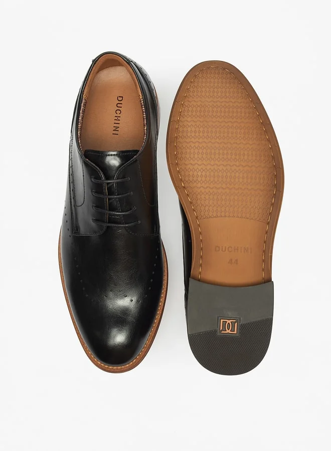 دوتشيني Men's Solid Derby Shoes with Lace-Up Closure