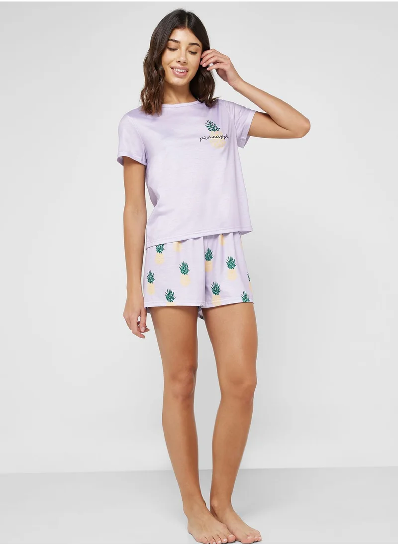 Ginger Pineapple Print Pyjama Short Sets