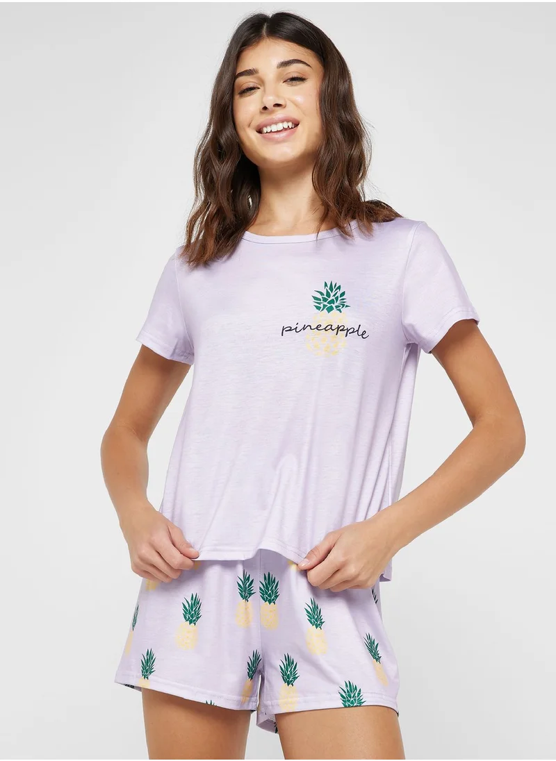 Ginger Pineapple Print Pyjama Short Sets