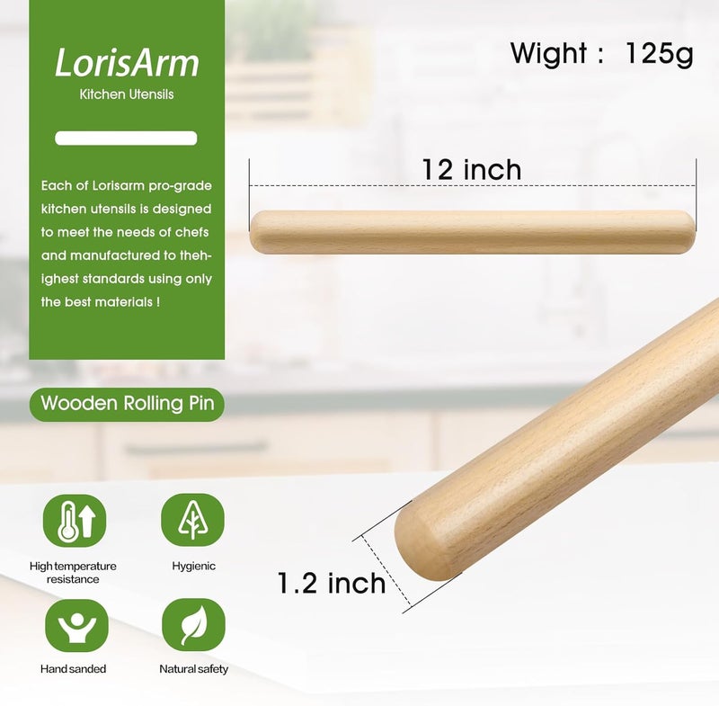LorisArm 11.5-inch Wooden Rolling Pin for Baking, French Wood Rolling Pin Wood Kitchen Dough Roller for Fondant, Pizza, Pie, Cookie and Pastry - Image 2