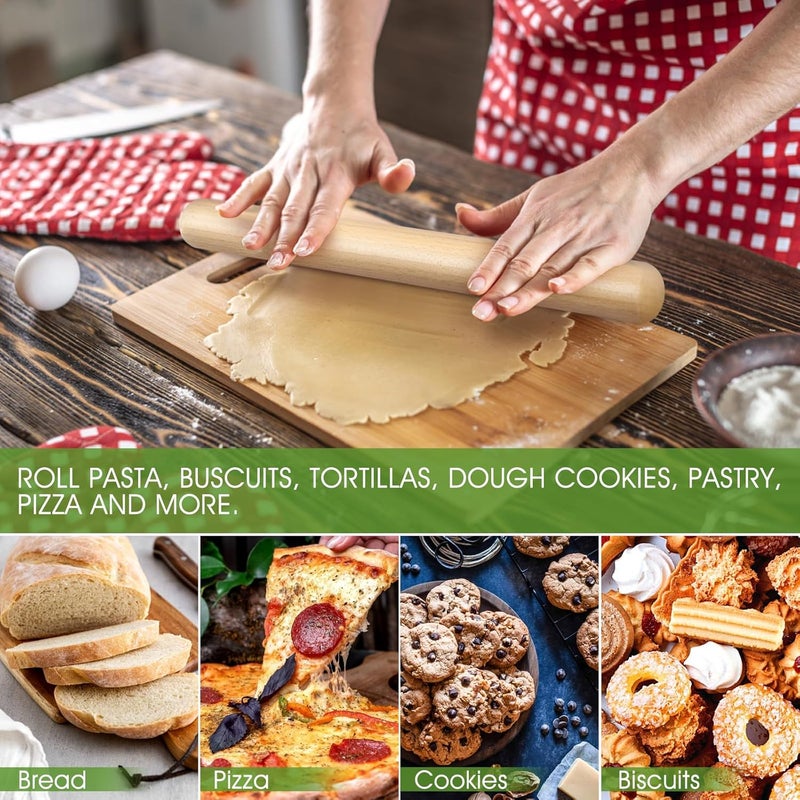 LorisArm 11.5-inch Wooden Rolling Pin for Baking, French Wood Rolling Pin Wood Kitchen Dough Roller for Fondant, Pizza, Pie, Cookie and Pastry - Image 3