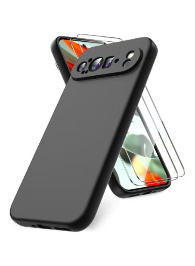 JAJEEK Case for Google Pixel 9 Pro XL | Soft TPU Liquid Silicone Shockproof Case (Black) + 2 Pack Tempered Glass Screen Protector | Full Body Protection | Anti-Scratch, Anti-Fingerprint, Durable Grip Cover | Flexible & Slim Fit Case for Pixel 9 Pro XL - Image 1