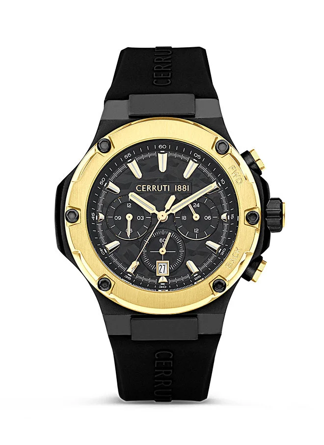 شيروتي 1881 Lucardo 44mm Men's Quartz Watch With Black Silicone-Leather Strap