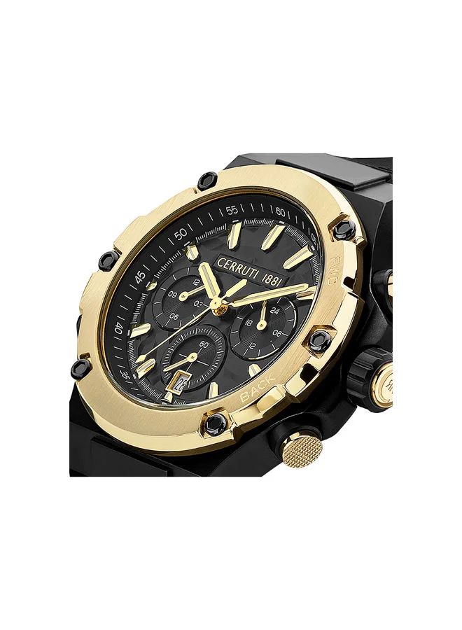 CERRUTI 1881 Lucardo 44mm Men's Quartz Watch With Black Silicone-Leather Strap