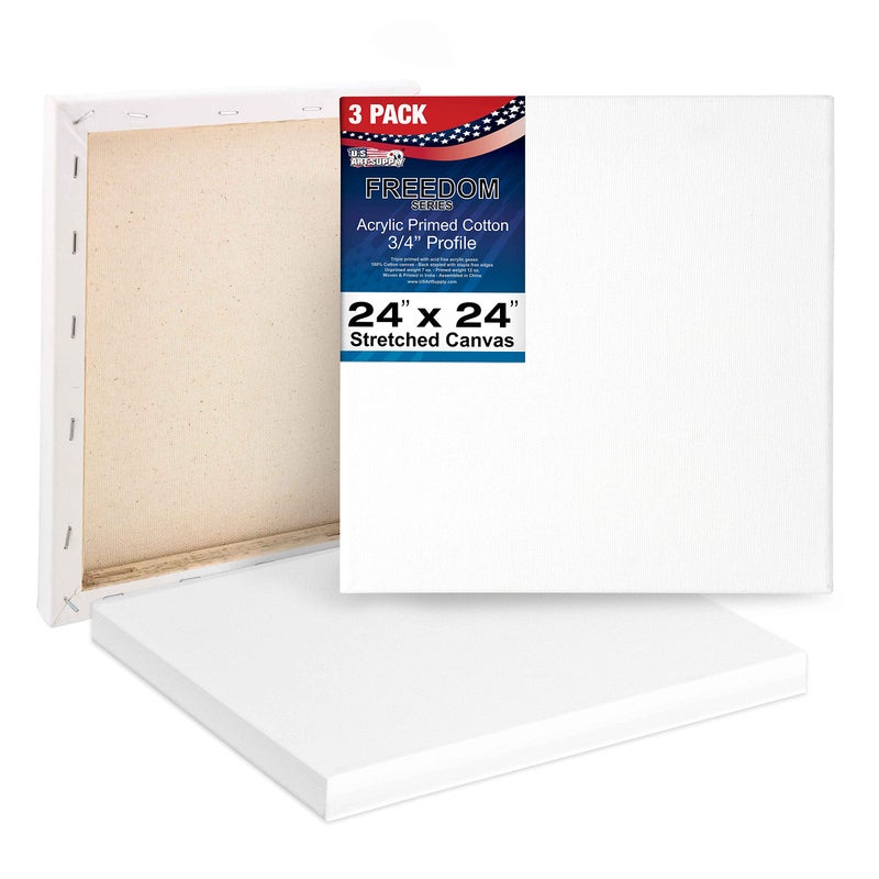 US Art Supply 24 x 24 inch Stretched Canvas 12Ounce Triple Primed 3Pack  Professional Artist Quality White Blank 34 Profile 100 Cotton HeavyWeight Gesso  Acrylic Pouring Oil Painting