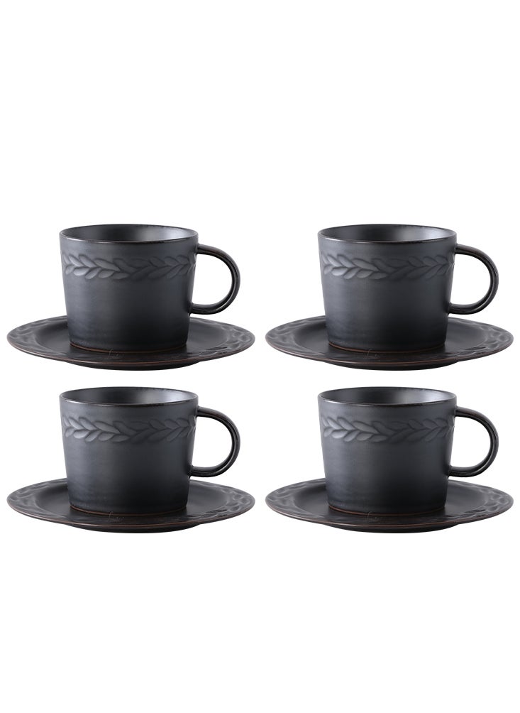 Perfii Set of 4 200ml Porcelain Coffee Mug Set, Large Coffee Cups with Saucers Perfect for Coffee and Tea Lovers  - Image 1