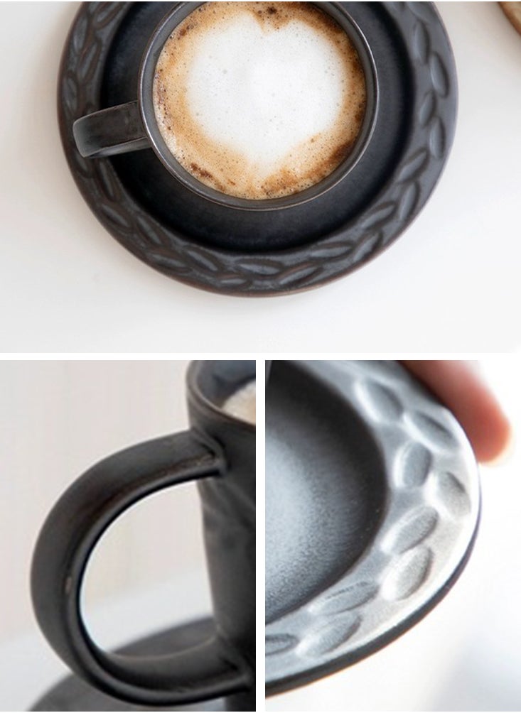 Perfii Set of 4 200ml Porcelain Coffee Mug Set, Large Coffee Cups with Saucers Perfect for Coffee and Tea Lovers  - Image 4