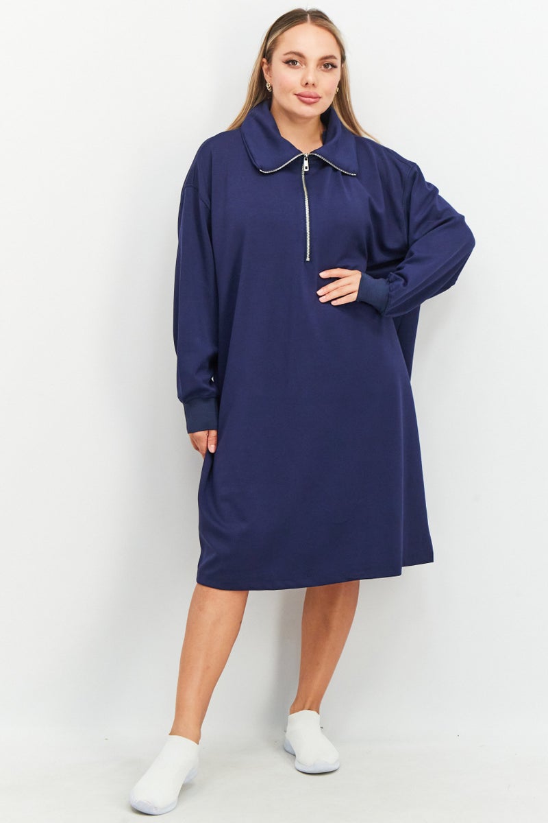 Tchibo Women Solid Zip Sweater Dress, Navy Blue - Image 1