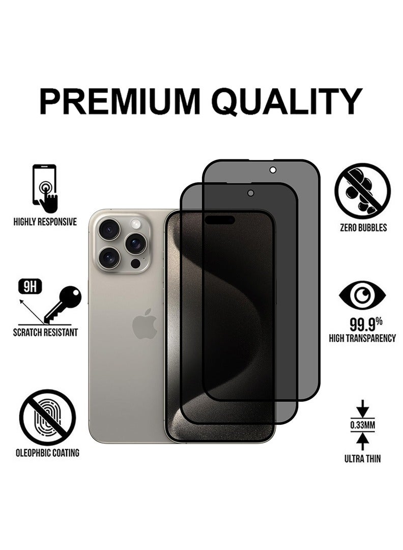 Theodor Pack of 2 Tempered Glass Screen Protector With 9H hardness For APPLE IPHONE 15 PRO Privacy 6.1  - Image 2
