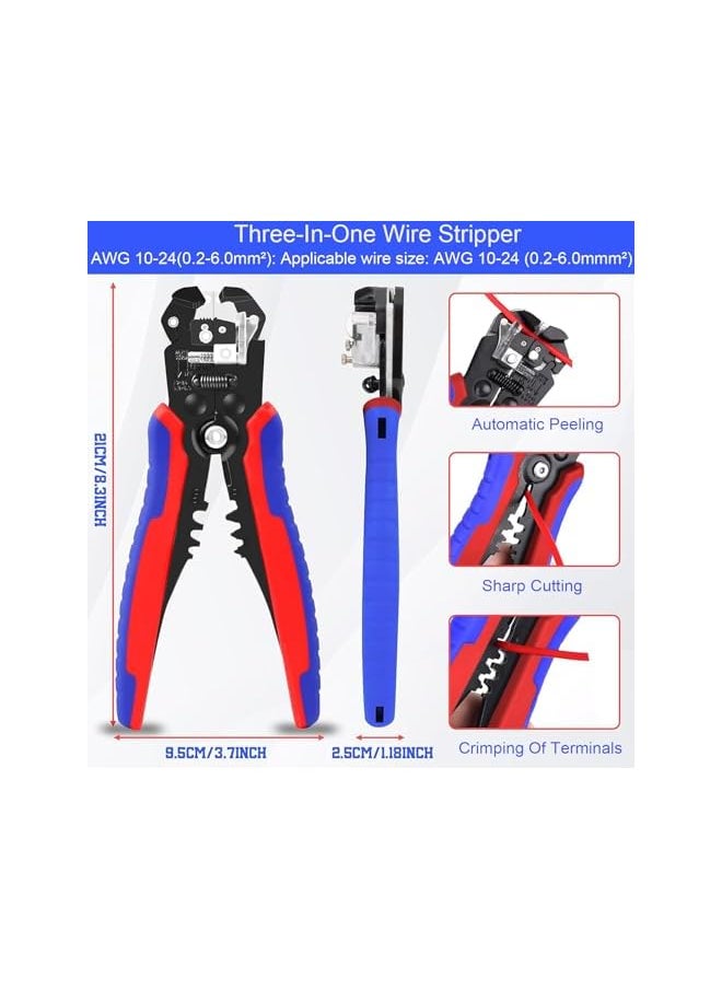 PROMASS promass Multifunctional Wire Stripper Cutter - Cable Cutters, Professional Electrical Wire Stripping Tool, Self-adjusting 8" Wire Stripper for Electrical Cable Cutting, Crimping Tool (Red+Blue)  - Image 2