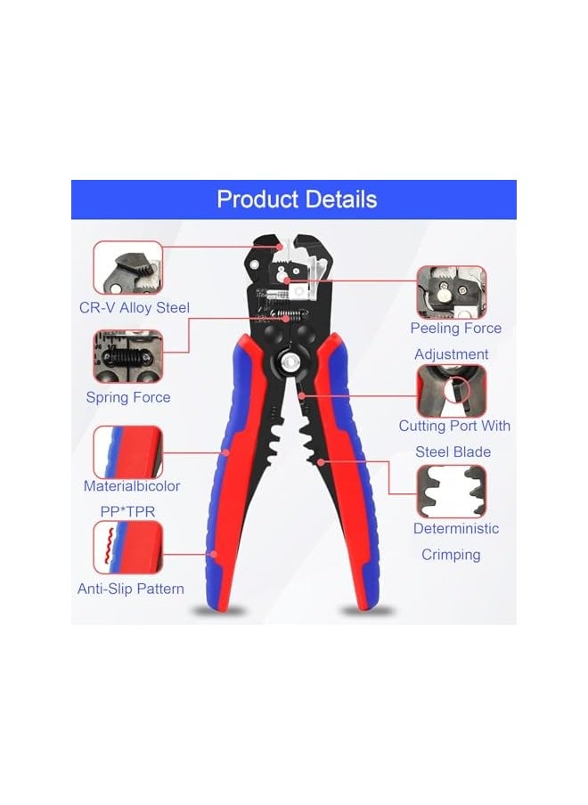 PROMASS promass Multifunctional Wire Stripper Cutter - Cable Cutters, Professional Electrical Wire Stripping Tool, Self-adjusting 8" Wire Stripper for Electrical Cable Cutting, Crimping Tool (Red+Blue)  - Image 4