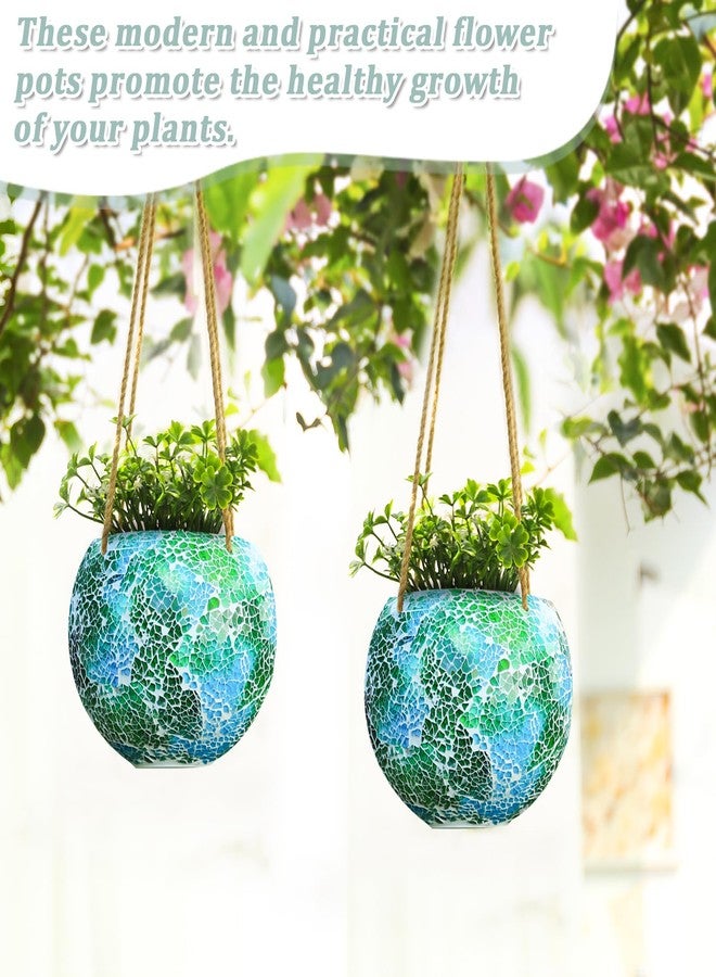 Chonsun Hanging Planter Mosaic Garden Pot Small Flower Pot for Indoor Plant Disco Ball Hanging Planter with Drainage Green - Image 5
