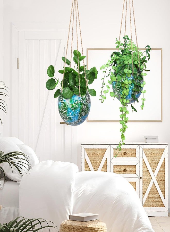 Chonsun Hanging Planter Mosaic Garden Pot Small Flower Pot for Indoor Plant Disco Ball Hanging Planter with Drainage Green - Image 3