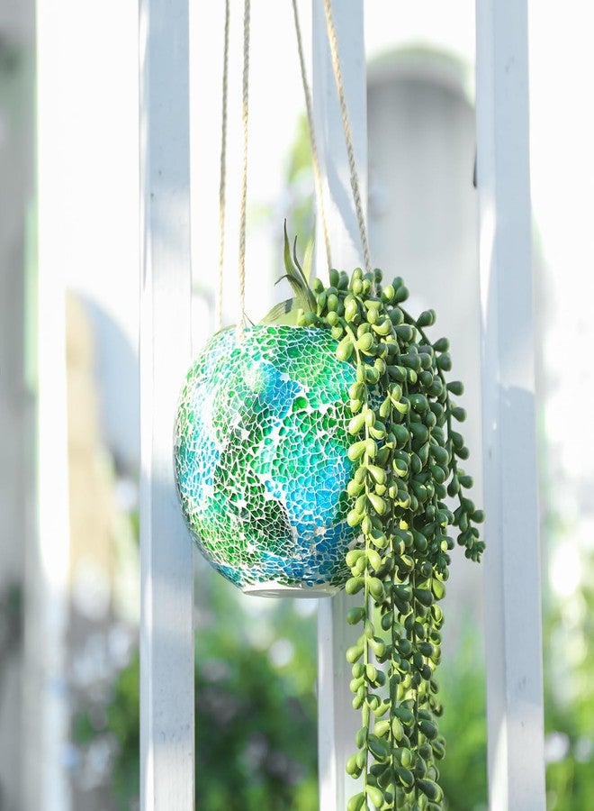 Chonsun Hanging Planter Mosaic Garden Pot Small Flower Pot for Indoor Plant Disco Ball Hanging Planter with Drainage Green - Image 1