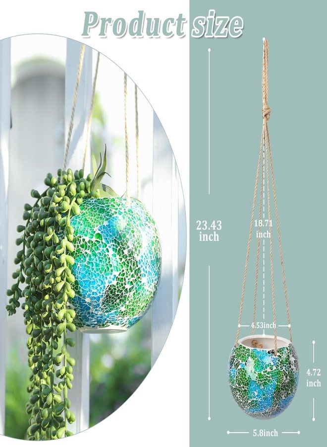 Chonsun Hanging Planter Mosaic Garden Pot Small Flower Pot for Indoor Plant Disco Ball Hanging Planter with Drainage Green - Image 2