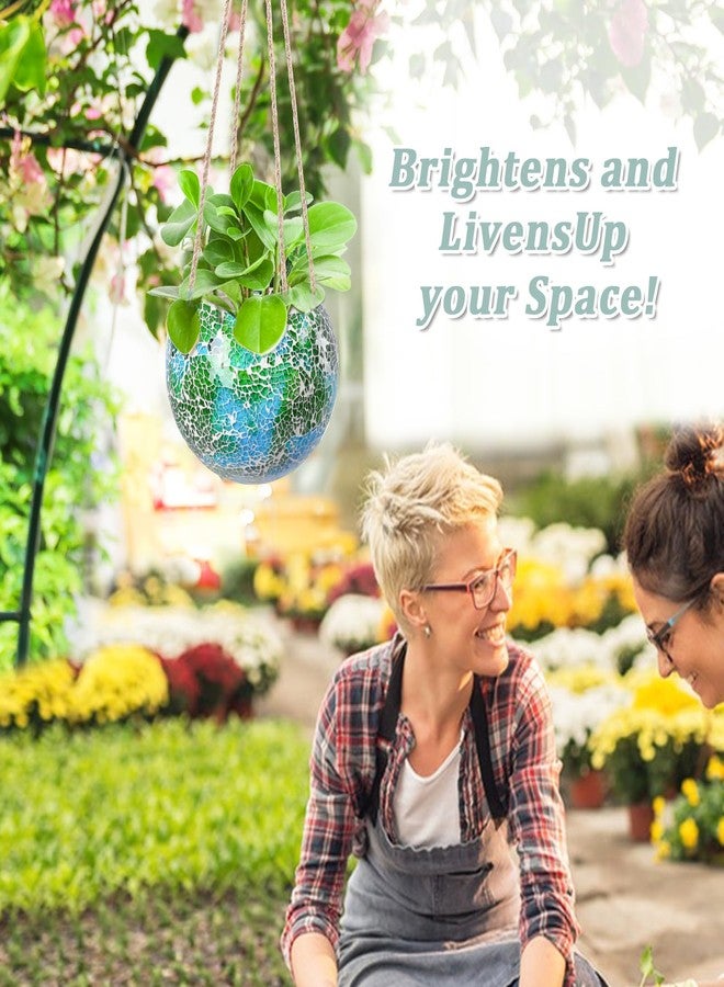 Chonsun Hanging Planter Mosaic Garden Pot Small Flower Pot for Indoor Plant Disco Ball Hanging Planter with Drainage Green - Image 4