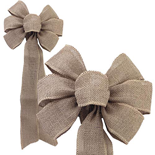 GiftWrap Etc Natural Burlap Ribbon Wreath Bow - 10" Wide, 18" Long Tails, Farmhouse, Easter, Fall, Winter, Thanksgiving, Christmas, Tree Decoration - Image 3