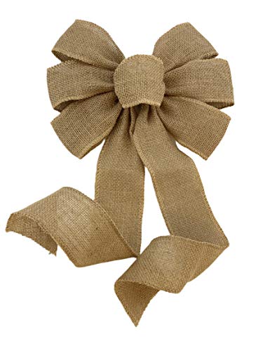 GiftWrap Etc Natural Burlap Ribbon Wreath Bow - 10" Wide, 18" Long Tails, Farmhouse, Easter, Fall, Winter, Thanksgiving, Christmas, Tree Decoration - Image 1