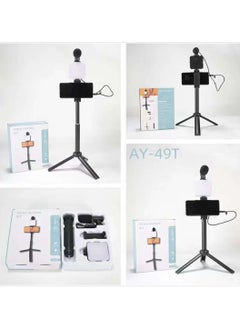 TECH Ay49T Vlogging Studio kits, Mobile Phone Holder + Hand Grip/Mini Tripod Compatible with Smartphones for TikTok, Youtube, Live Streaming, Vlogging"Like Me" LED Video Light + Microphone  - Image 1