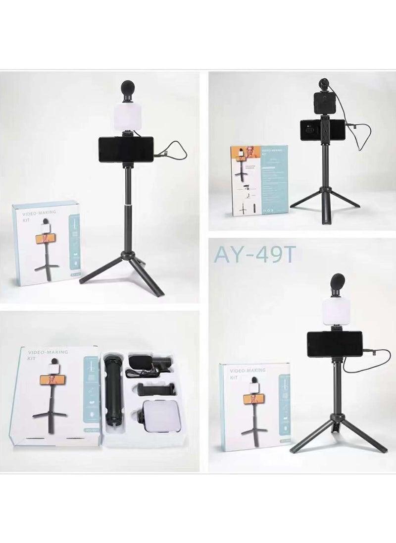 TECH - Ay49T Vlogging Studio kits, Mobile Phone Holder + Hand Grip/Mini Tripod Compatible with Smartphones for TikTok, Youtube, Live Streaming, Vlogging"Like Me" LED Video Light + Microphone - Image 1