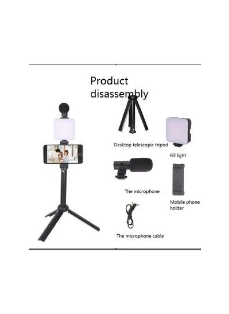 TECH - Ay49T Vlogging Studio kits, Mobile Phone Holder + Hand Grip/Mini Tripod Compatible with Smartphones for TikTok, Youtube, Live Streaming, Vlogging"Like Me" LED Video Light + Microphone - Image 1