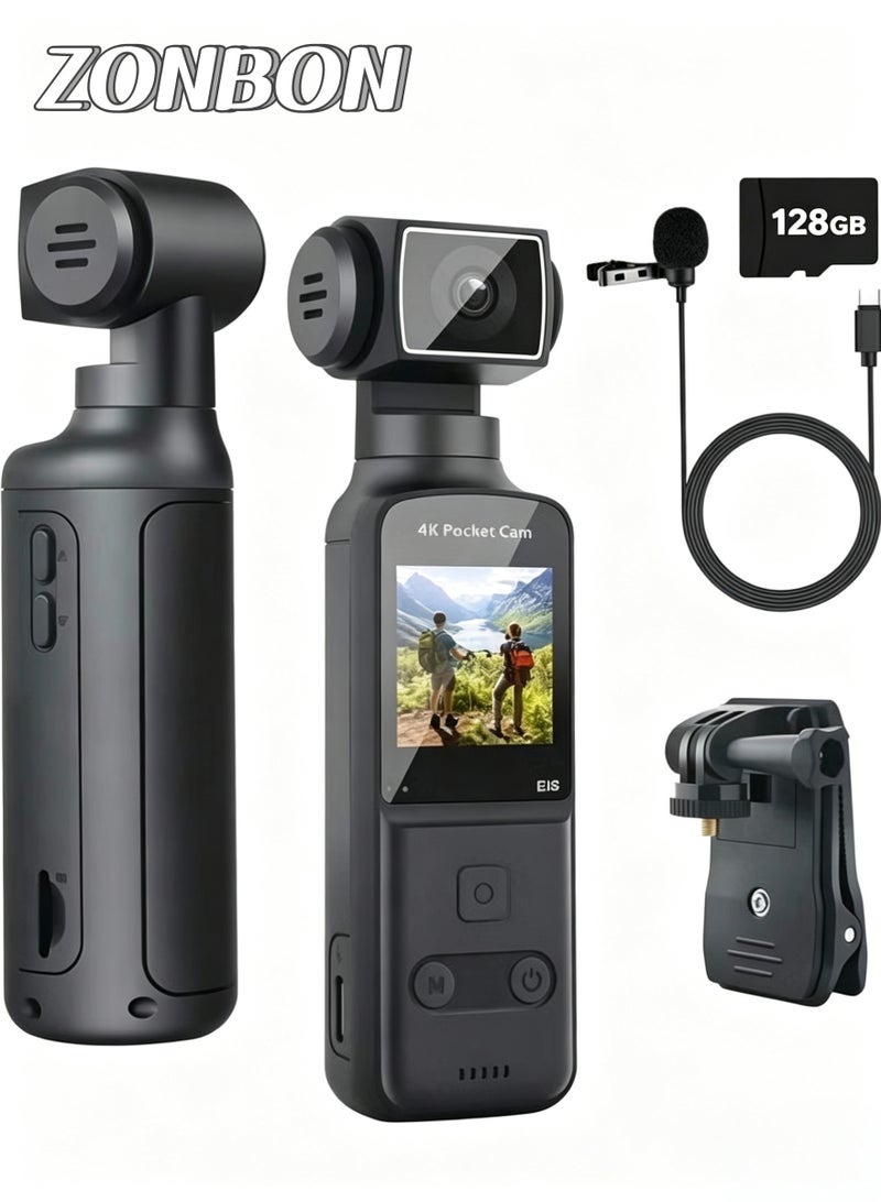ZONBON 4K HD Camera, 270° Rotatable Large Wide Angle, Included 128G Card, 30m/98ft Underwater Camera with & Mic for Outdoor Riding Diving Shooting Vlog , 1000mAh Rechargeable - Image 1