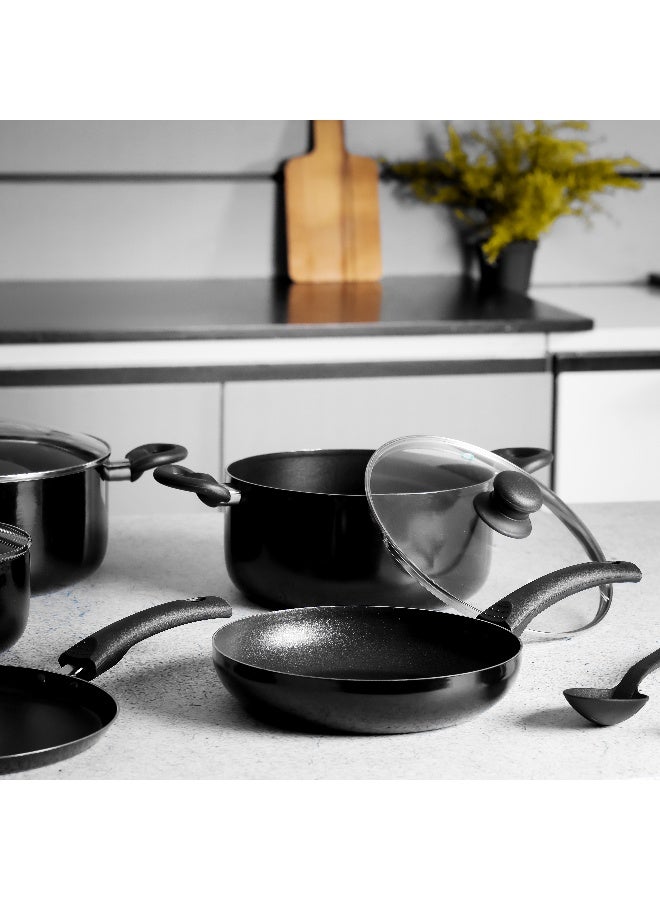 رويال فورد 10-Piece Non-Stick Cookware Set Aluminum Body With 3-Layer Non-Stick Coating Cd Bottom Bakelite Handles And Glass Lid Multicolour - Image 5