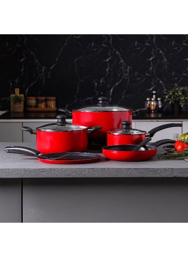 رويال فورد 10-Piece Non-Stick Cookware Set Aluminum Body With 3-Layer Non-Stick Coating Cd Bottom Bakelite Handles And Glass Lid Multicolour - Image 4