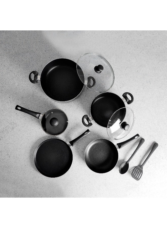 رويال فورد 10-Piece Non-Stick Cookware Set Aluminum Body With 3-Layer Non-Stick Coating Cd Bottom Bakelite Handles And Glass Lid Multicolour - Image 1