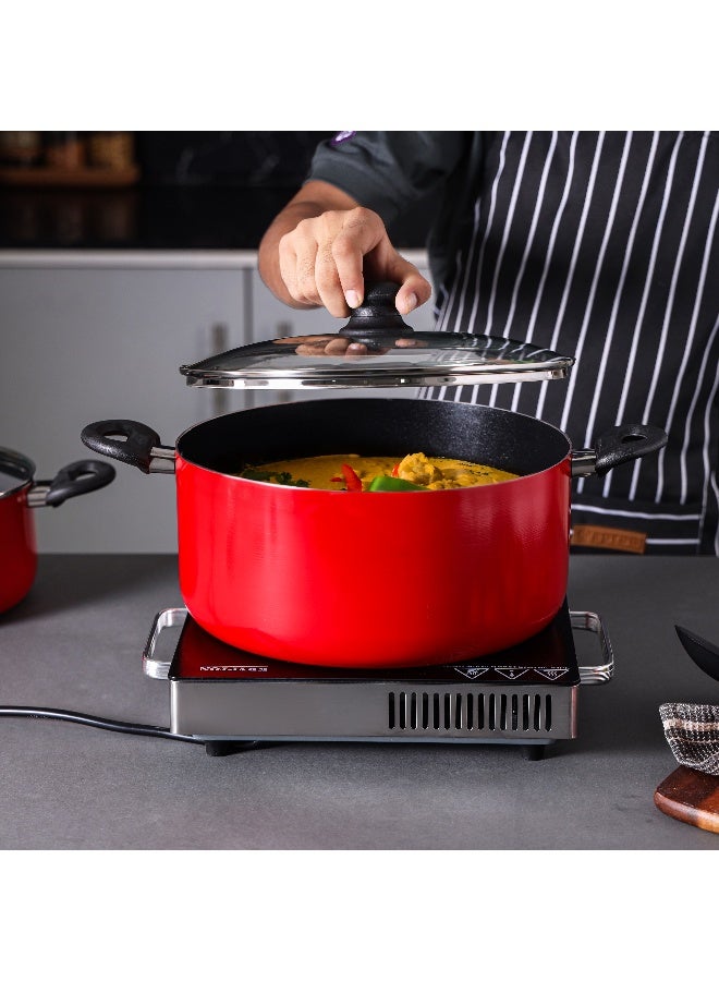 رويال فورد 10-Piece Non-Stick Cookware Set Aluminum Body With 3-Layer Non-Stick Coating Cd Bottom Bakelite Handles And Glass Lid Multicolour - Image 2