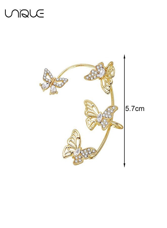 يونيك 1 زوج من خطافات الأذن - خطافات أذن فراشة مقطوعة - خطافات أذن مدمجة ذهبية - خطافات أذن مثقوبة مرصعة بالماس - صناعة يدوية - أنيقة وبسيطة - مناسبة لتأثيري حفلة موسيقية - هدايا - Image 2