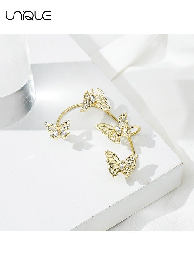 يونيك 1 زوج من خطافات الأذن - خطافات أذن فراشة مقطوعة - خطافات أذن مدمجة ذهبية - خطافات أذن مثقوبة مرصعة بالماس - صناعة يدوية - أنيقة وبسيطة - مناسبة لتأثيري حفلة موسيقية - هدايا - Image 3