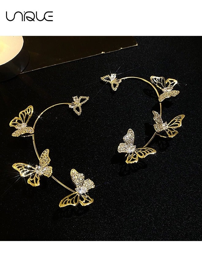 يونيك 1 زوج من خطافات الأذن - خطافات أذن فراشة مقطوعة - خطافات أذن مدمجة ذهبية - خطافات أذن مثقوبة مرصعة بالماس - صناعة يدوية - أنيقة وبسيطة - مناسبة لتأثيري حفلة موسيقية - هدايا - Image 5