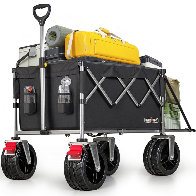 Overmont Collapsible Wagon with Tailgate - 49.2" Extended Heavy Duty Foldable Utility Wagon Folding Cart with All-Terrain Wheels for Outdoor Camping Sports Garden Beach Grocery - 300lbs Support - Image 1